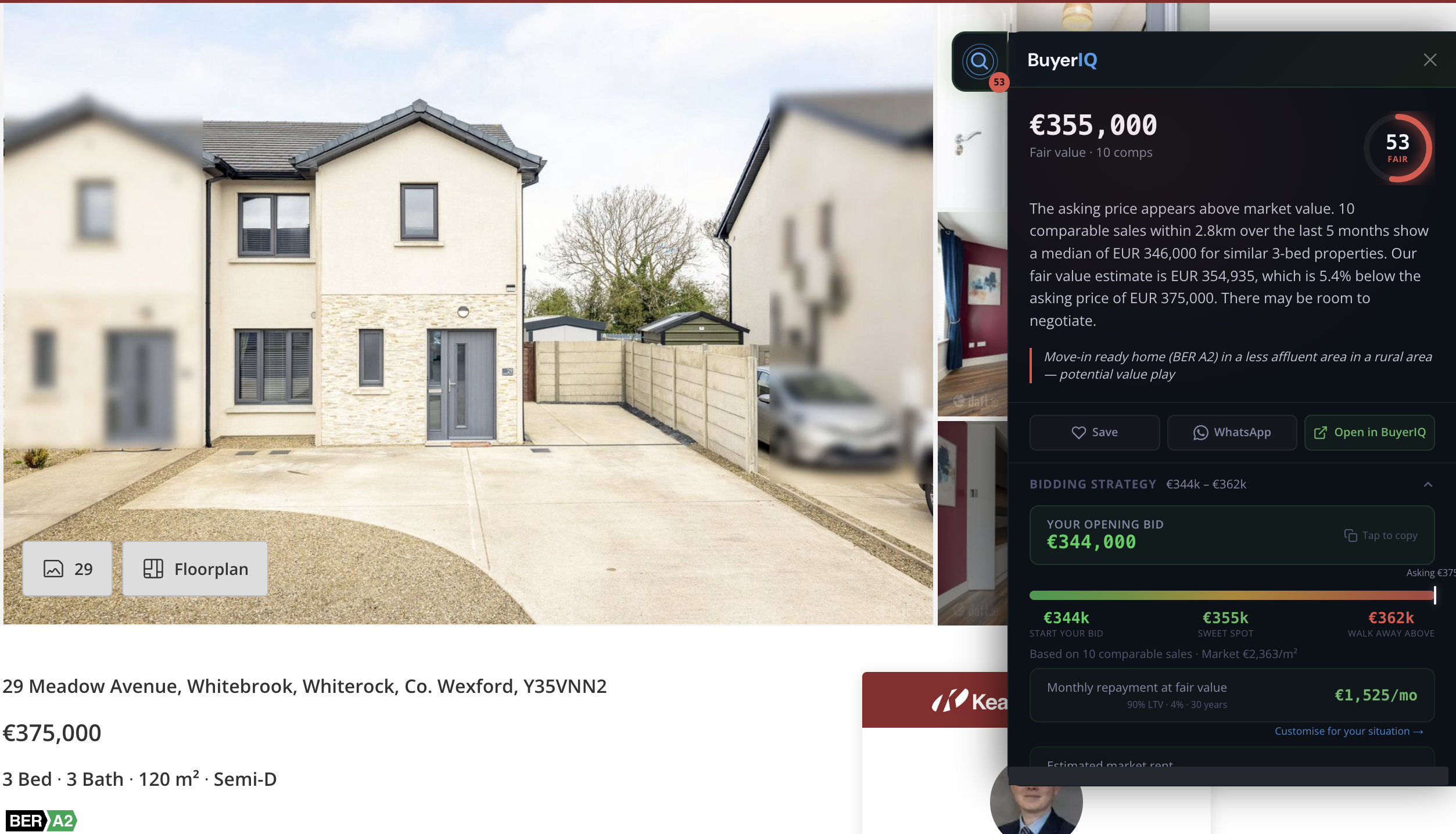 Fair value estimate, comparable sales, bidding strategy and monthly repayments — live on any property listing.